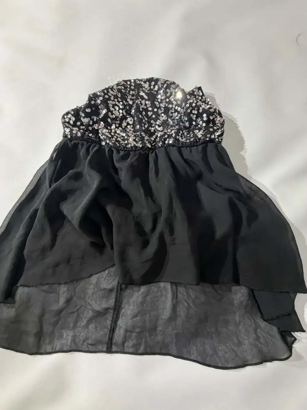 Almost Famous Black Sequin Strapless High-Low Party Blouse Womens Medium